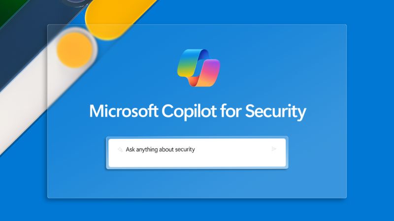 Microsoft copilot for security. A blue background with Microsoft AI search bar